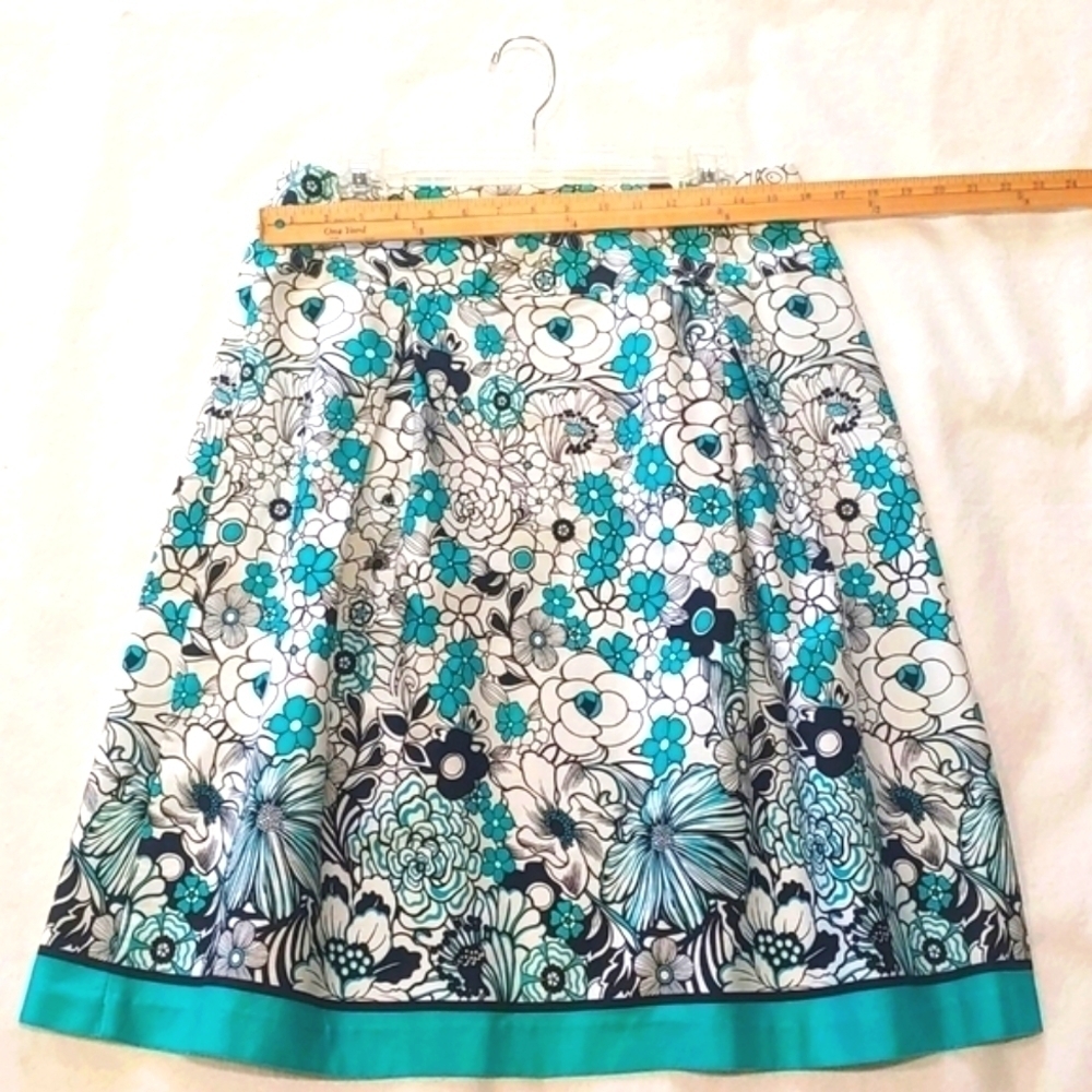 Studio One Teal White Black Floral Full Skirt w/ Side Zipper Sze 12 - Picture 3 of 7